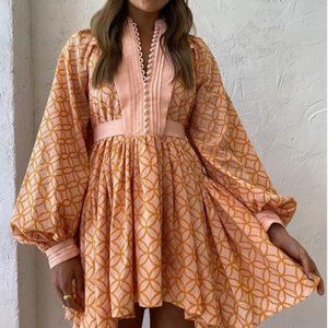 Beulah Inspired Dress Lined NWT Large Balloon Sleeves Belted Designer